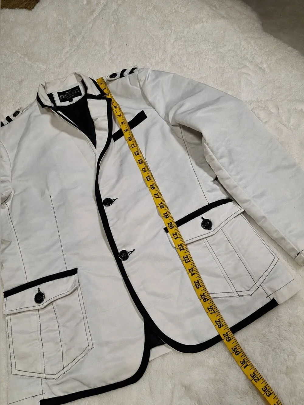 Moy Ferreti White & Black Military Nautical Contrast-Trim Blazer Men Size Large